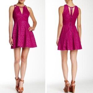Free People Mini Dress 10 Miss Connections Lace Fuchsia Fit Flare Cocktail Party